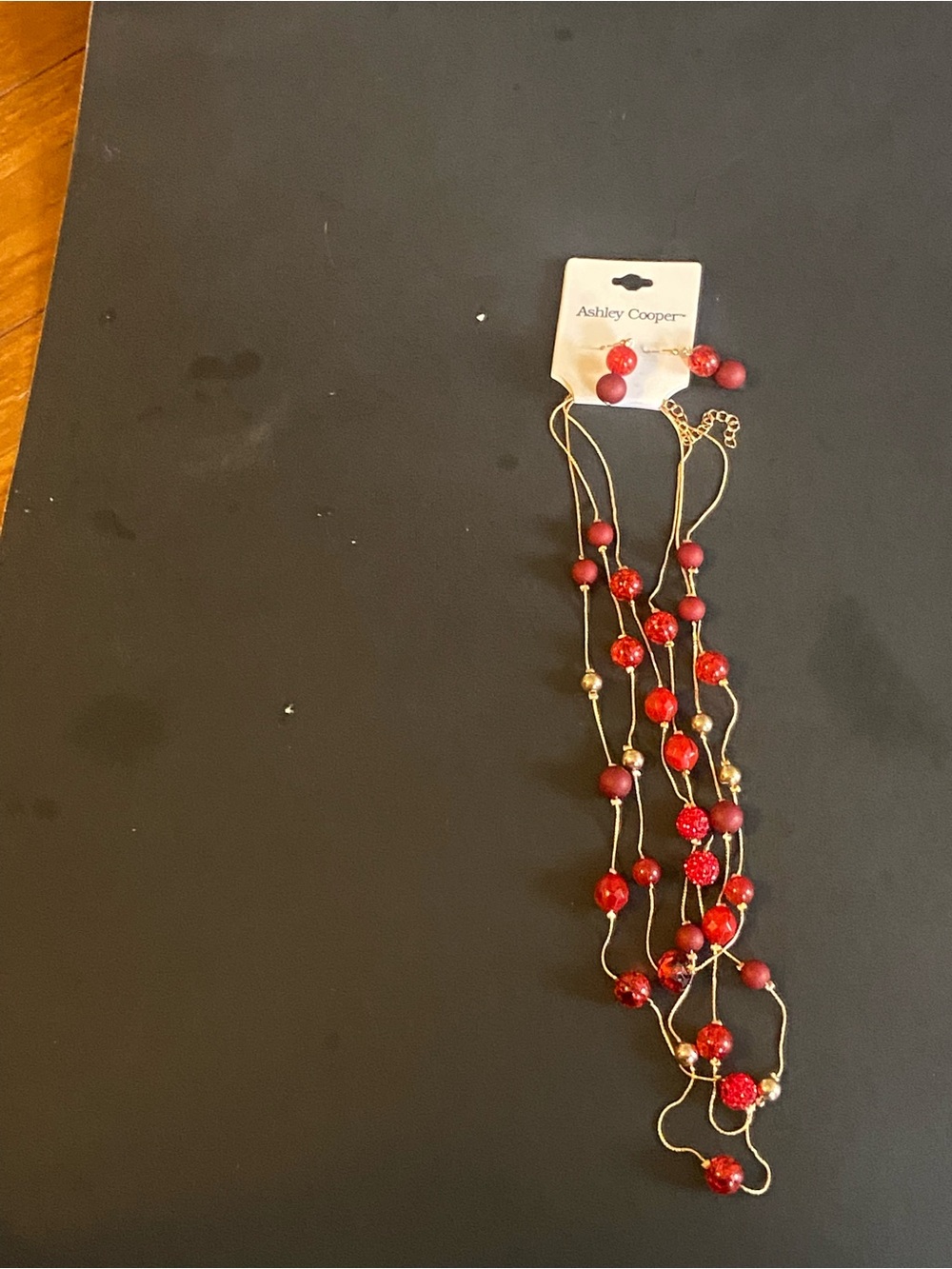 Ashley Cooper Red Bead Multi-Strand Necklace and Earring Set New in box.